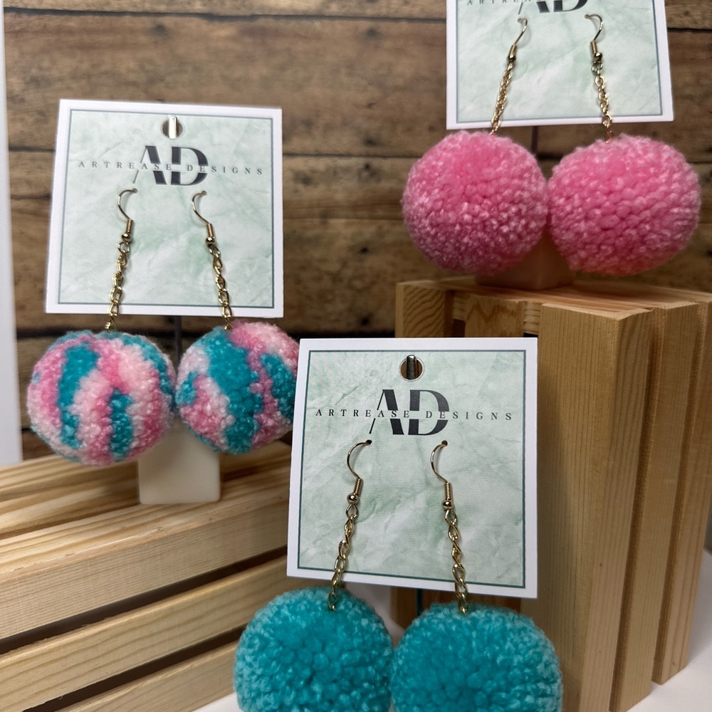Cotton Candy Pom Pom Earring Set